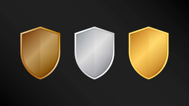 Shiny Metal Blank Shield Badge Vector Set