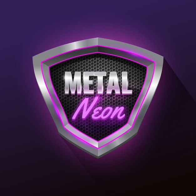 Shiny Metal and Neon Shield with Grid