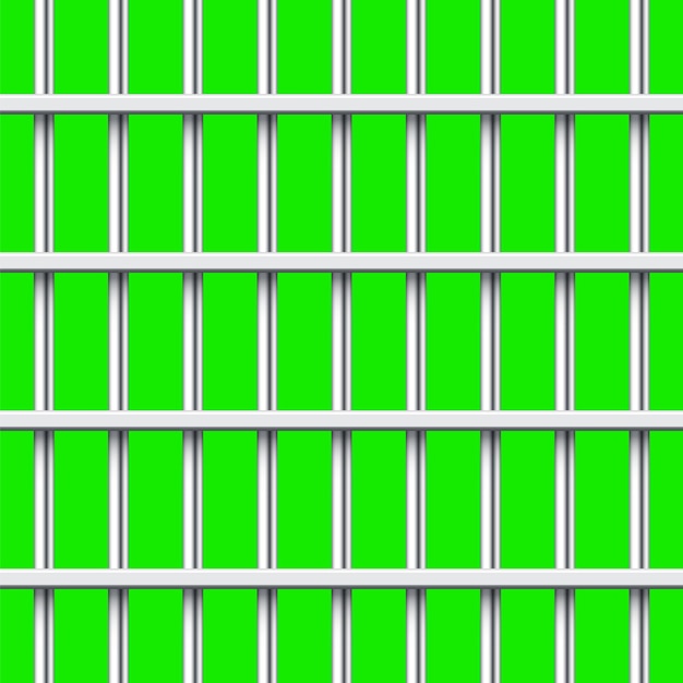 Vector shiny metal prison bars isolated on green chroma key detailed jail cage prison iron fence criminal