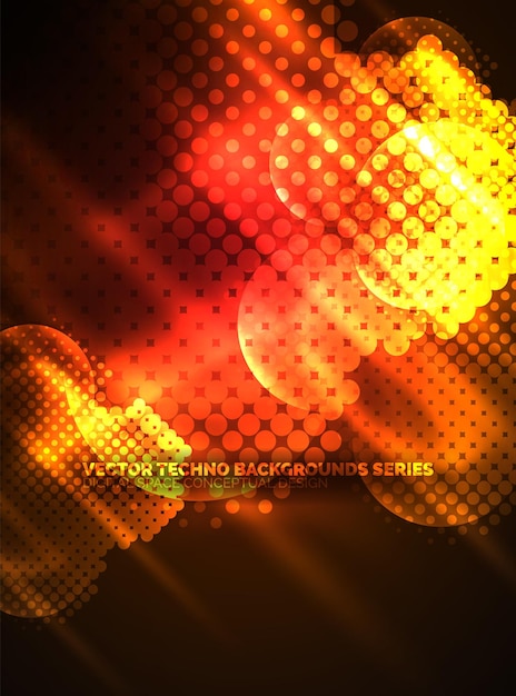 Shiny neon glowing circles dot particles structure Vector digital technology abstract background backdrop for techno presentation or web banner template