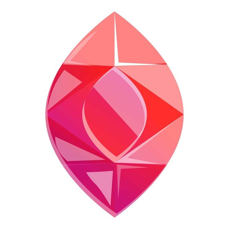 Vector shiny pink gemstone with light reflections is sparkling
