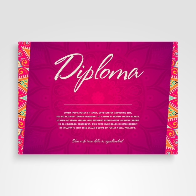 Shiny pink mandala diploma template