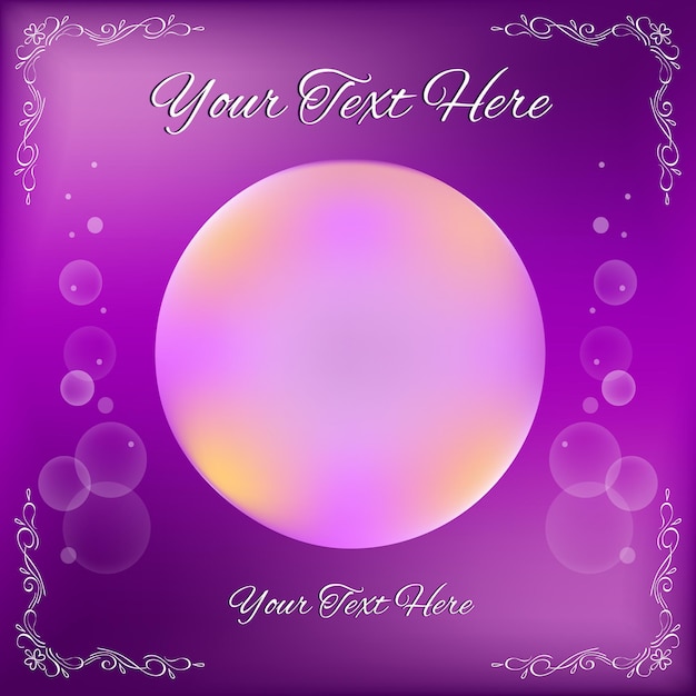 Shiny purple background abstract gradient bubble template round hand drawn corner florishes