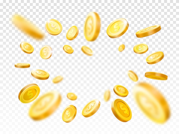 Vector shiny realistic gold coins explosion frame