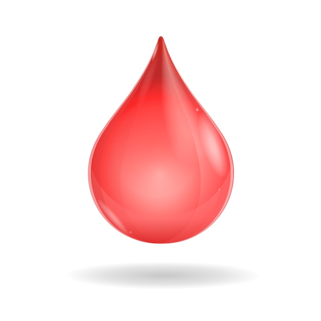 Vector shiny red blood drop isolated on white