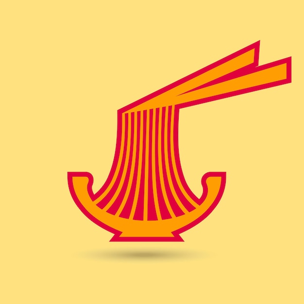 Vettore ciotola rossa lucida con l'illustrazione del logo delle tagliatelle, ciotola di noodle cibo asiatico in stile design piatto