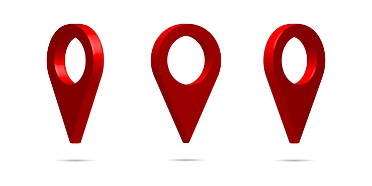 Vector shiny red realistic map pointers vector set in various angles. web location point, pointer 3d arrow