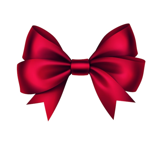 Vettore shiny red satin gift bow close up isolati su sfondo bianco