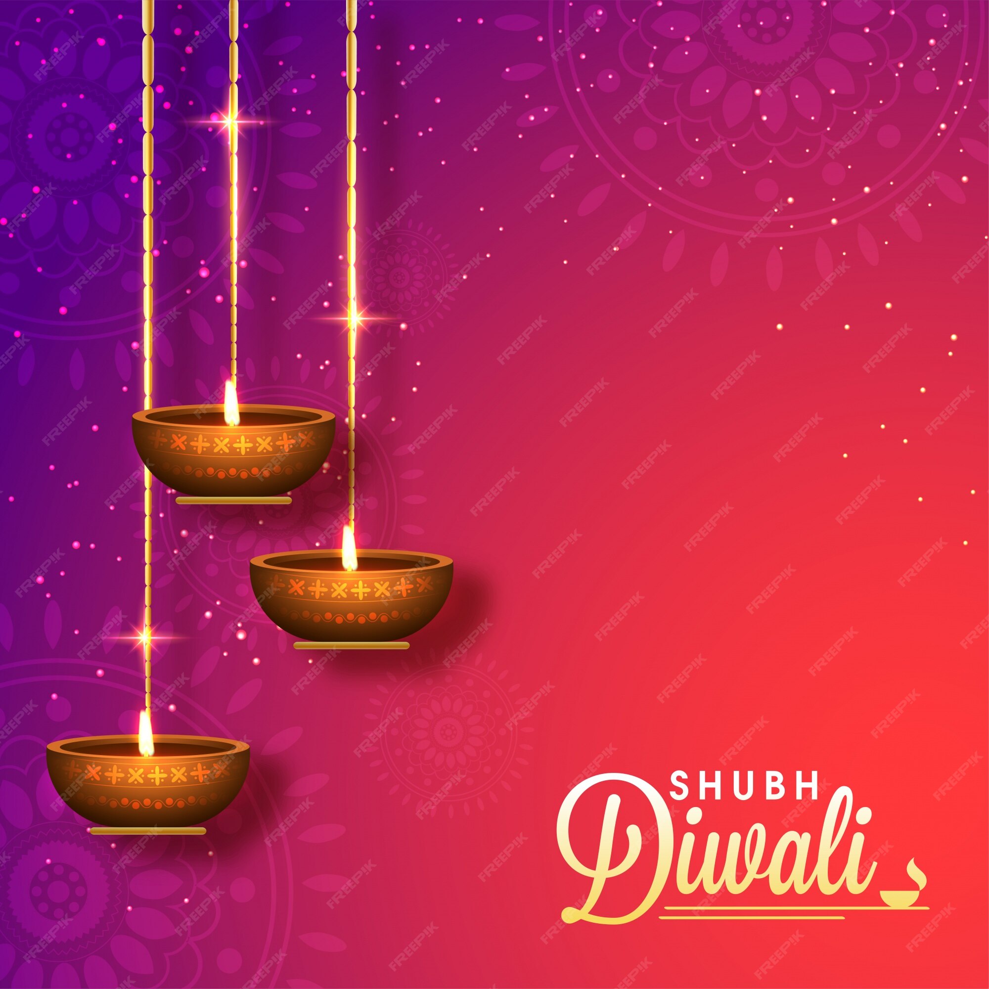 Premium Vector | Shiny shubh diwali background with hanging 3d oil lamps.