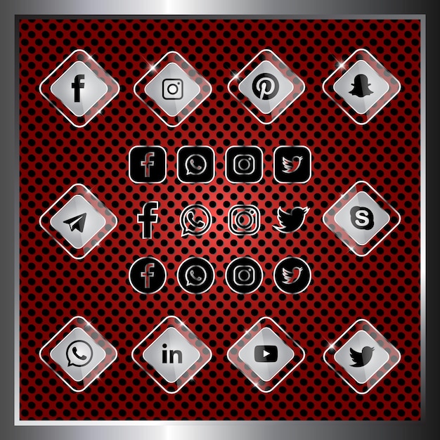 Shiny Silver Social Media Icons Button Set