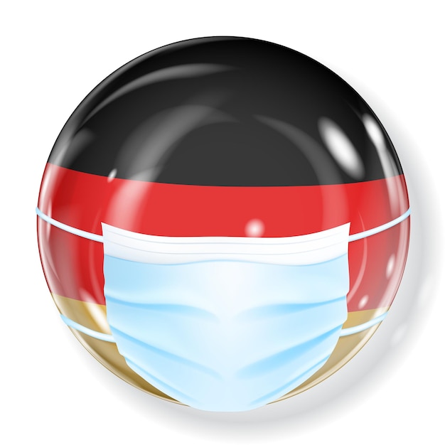 Shiny sphere in the Germany flag colors with a medical mask for protection from coronavirus