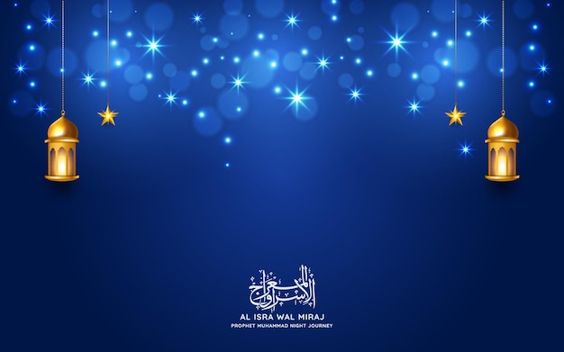 shiny stars islamic isra miraj nabi muhammad ramadan eid background banner 3d lantern