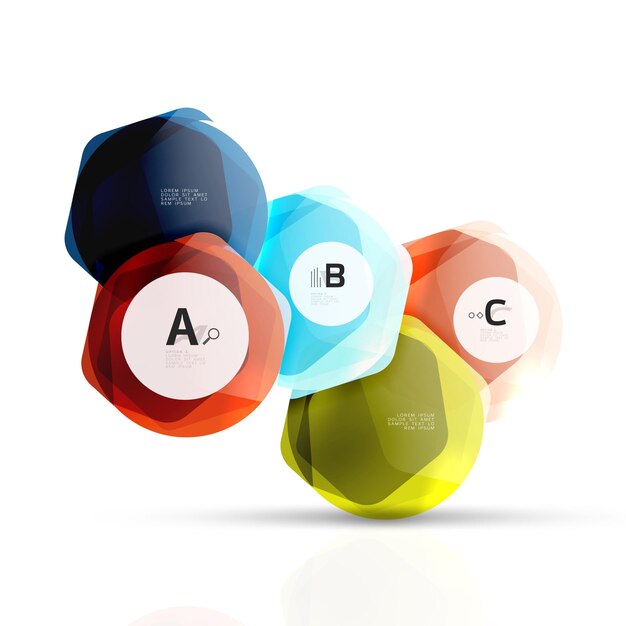 Shiny style modern geometrical hexagons web boxes with sample text