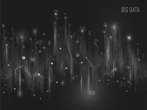 Shiny wavy structure of Hi-Tech digital wave network on black background for Big Data concept.