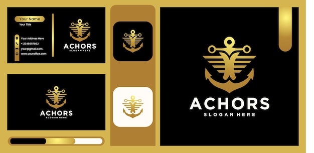 Ship Anchor-logo, Vector Illustration Anchor-ontwerp voor Sailor-logo-ontwerplogo voor maritiem met luxe en trendy gouden kleur