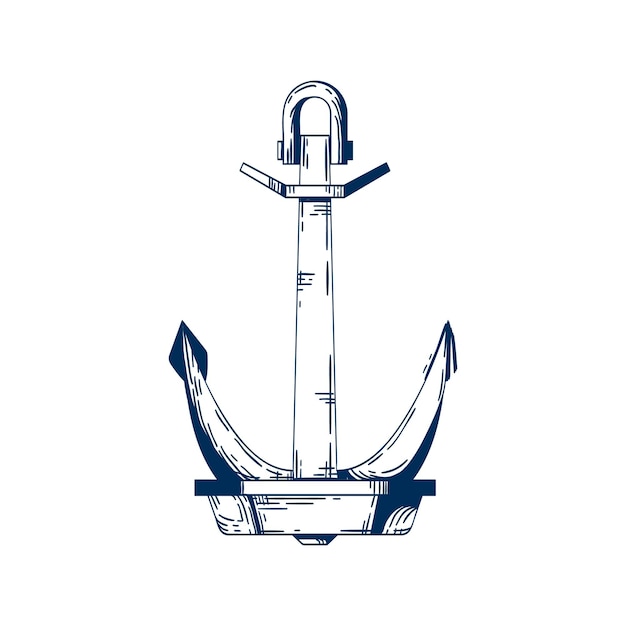 Vector ship armature vector illustration. anchor, boat mooring device. vessel accessory, holding raft in place item, liner attribute. monocolor metal construction isolated on white background.