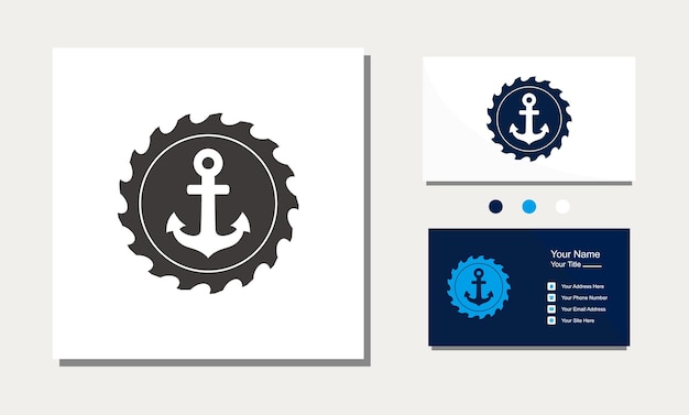 Ship boat anchor saw logo design icon vector