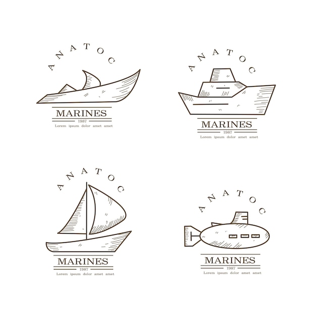 Vector ship and boat logo brand design water tansportation logo brand design bundle set line vector