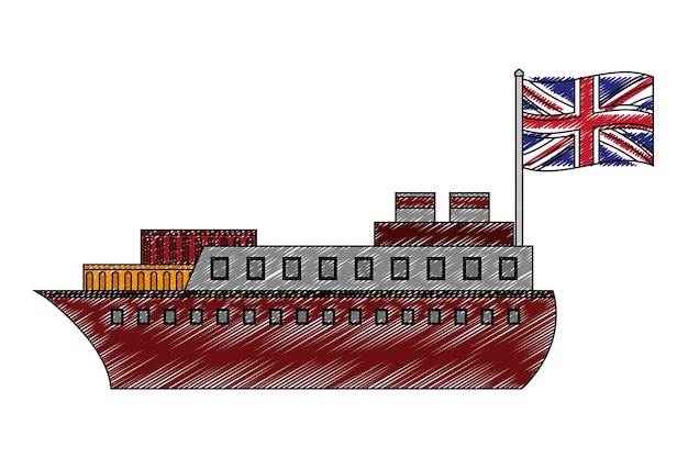 偉大な英国の旗を持つ船船