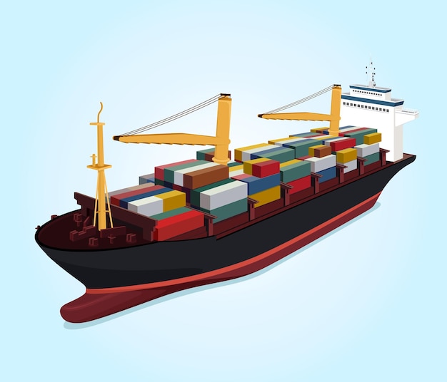 Ship cargo vessel container shipping sea transportation shipment ocean freight vector illustration