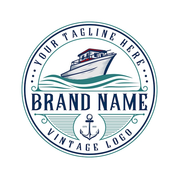 Ship logo design. concept of ship on sea water.