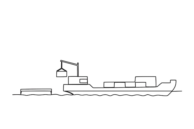 A ship and means of transporting goods harbor activities oneline drawing