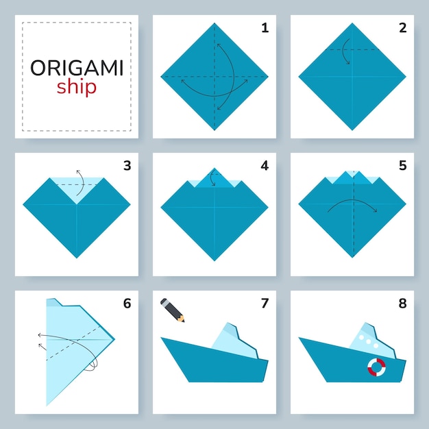 Ship origami schema tutorial bewegend model Origami voor kinderen Stap voor stap hoe je een schattige origami maakt