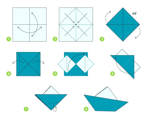 Ship origami scheme tutorial moving model. Origami for kids. Step by step