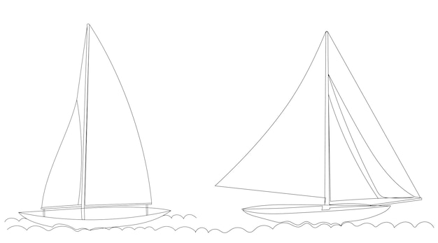 Ship sailboat one continuous line drawing isolated vector