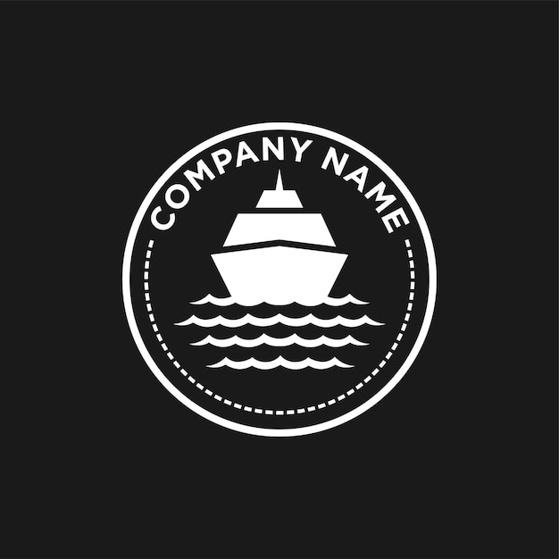 Vettore nave sul mare nel distintivo circolare design semplice e minimalista del logo illustrazione vettoriale