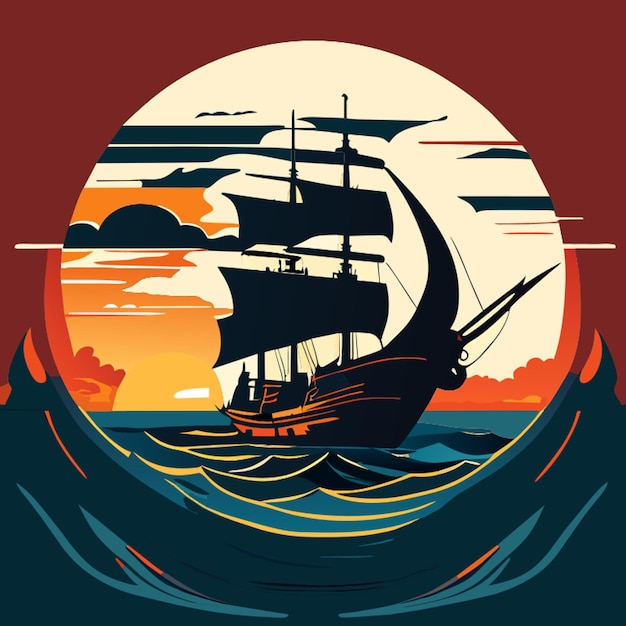 Vector a ship on the sea vector illustration