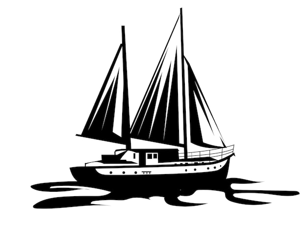 Vector ship silhouette line art illustration isolated on white