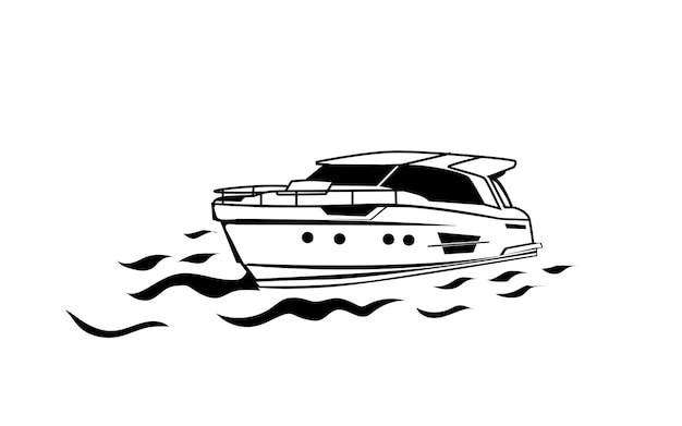 Ship silhouette line art illustration isolated on white