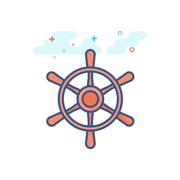 Ship steer wheel icon flat color style vector illustration