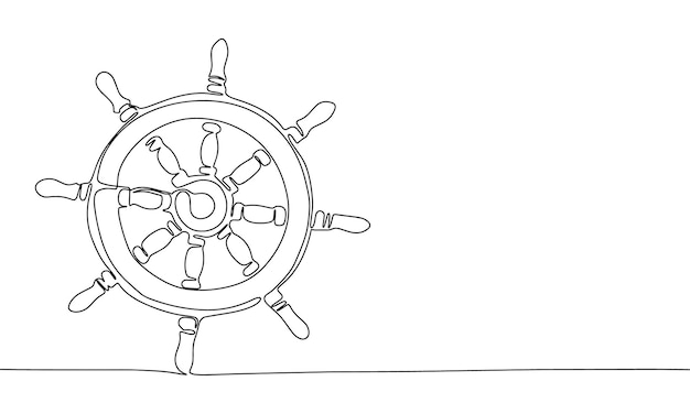 Вектор Рулевое управление кораблем в стиле рисования непрерывной линии силуэт рулевого управления кораблем