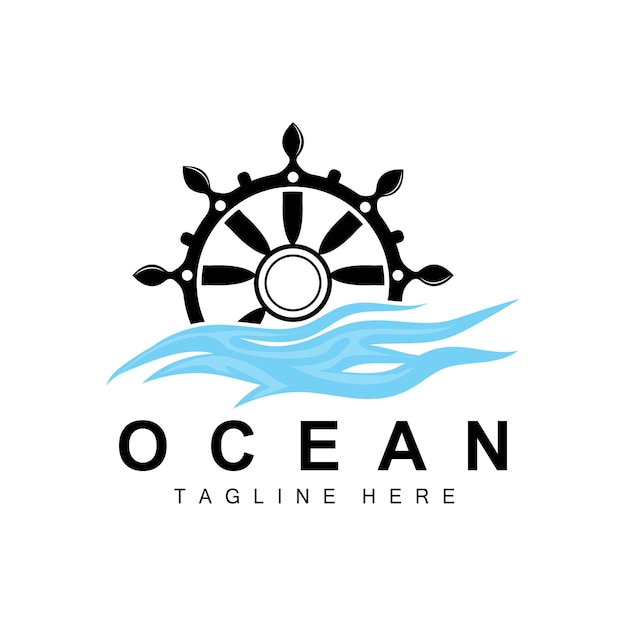 船のステアリング ロゴ海アイコン船ステアリング ベクトル海波ヨット アンカーとロープ会社ブランド セーリング デザイン