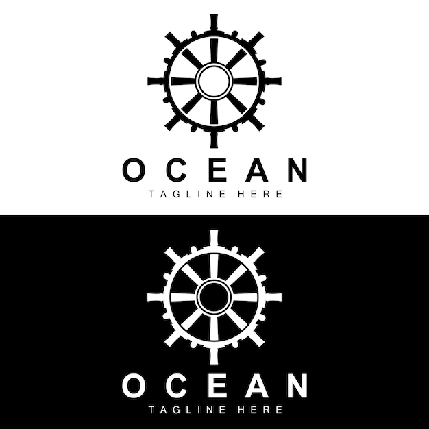 船ステアリング ロゴ海のアイコン船ステアリング ベクトル海波ヨット アンカーとロープ会社ブランド セーリング デザイン