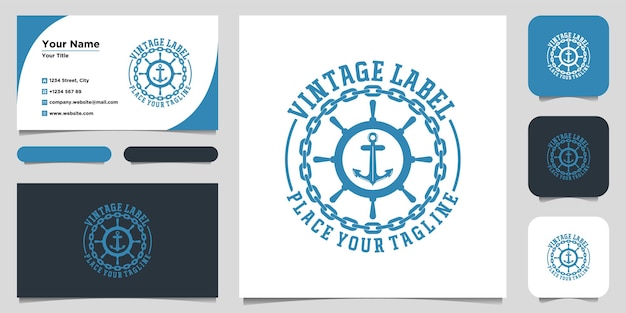 Ship steering logo with anchor elements in the middle. Logo design and business card