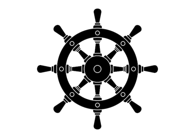 Vector ship steering wheel silhouette vector flat design isolated on white background black and white ship steering wheel