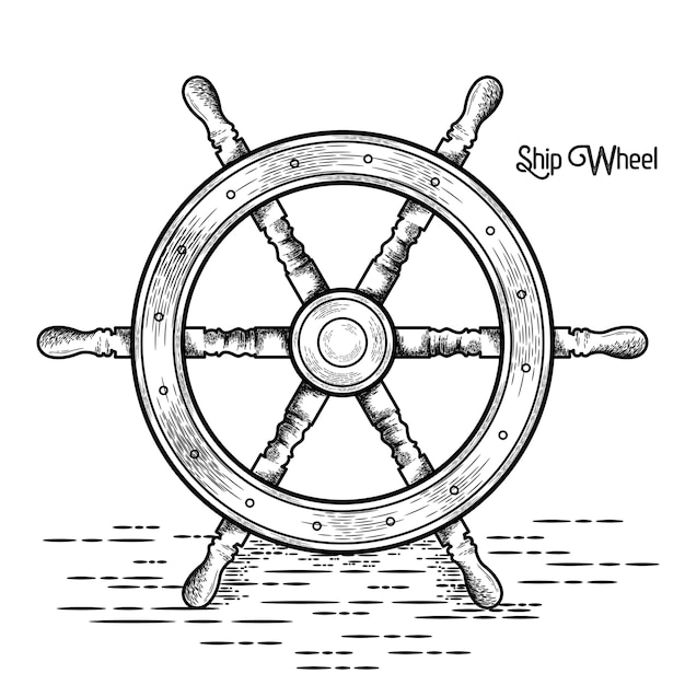 Ship steering wheel vintage vector illustration