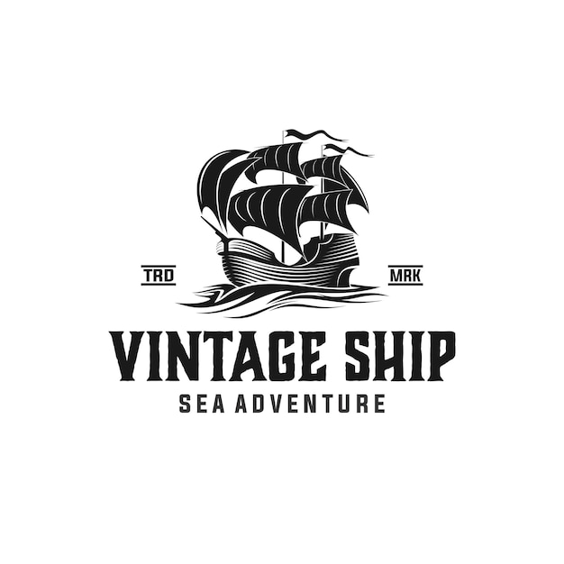 ship vintage retro nautical vector template. sailing sea graphic illustration.