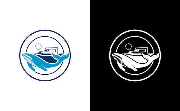 Vector ship and whale logo embroidered