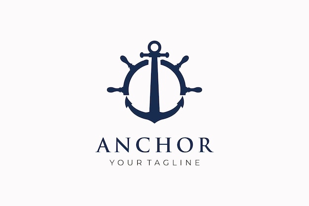 Ruota della nave e modello di logo dell'ancora illustrazione vettoriale isolato su sfondo bianco disegno del logo del bedge del vettore di ancoraggio vintage