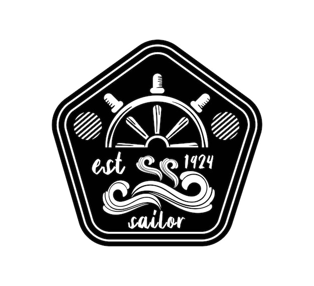 Vector ship wheel label black and white