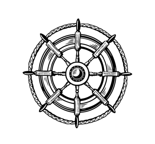 Ship wheel sketch Hand drawn