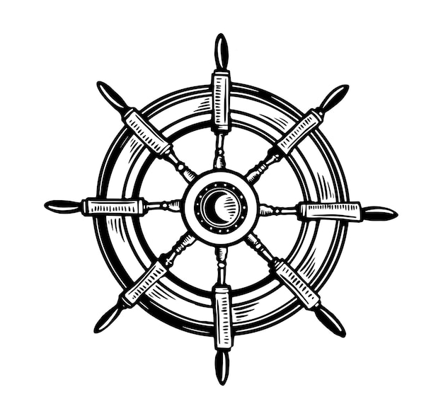 Ship wheel sketch Hand drawn