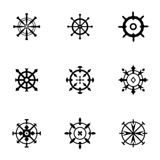 Insieme di vettore della ruota della nave. la semplice illustrazione della forma della ruota della nave, elementi modificabili, può essere utilizzata nella progettazione del logo