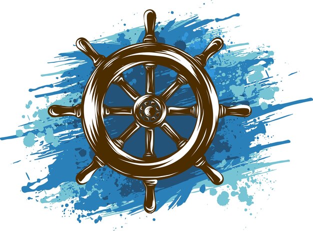 Ship wheel on white background