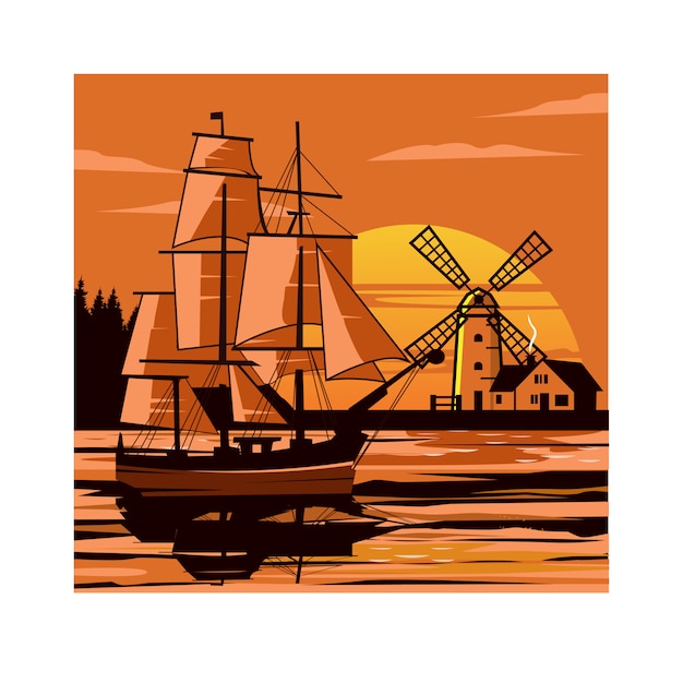 Ship and windmill