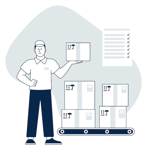 Shipping boxes check cargo delivery control concept